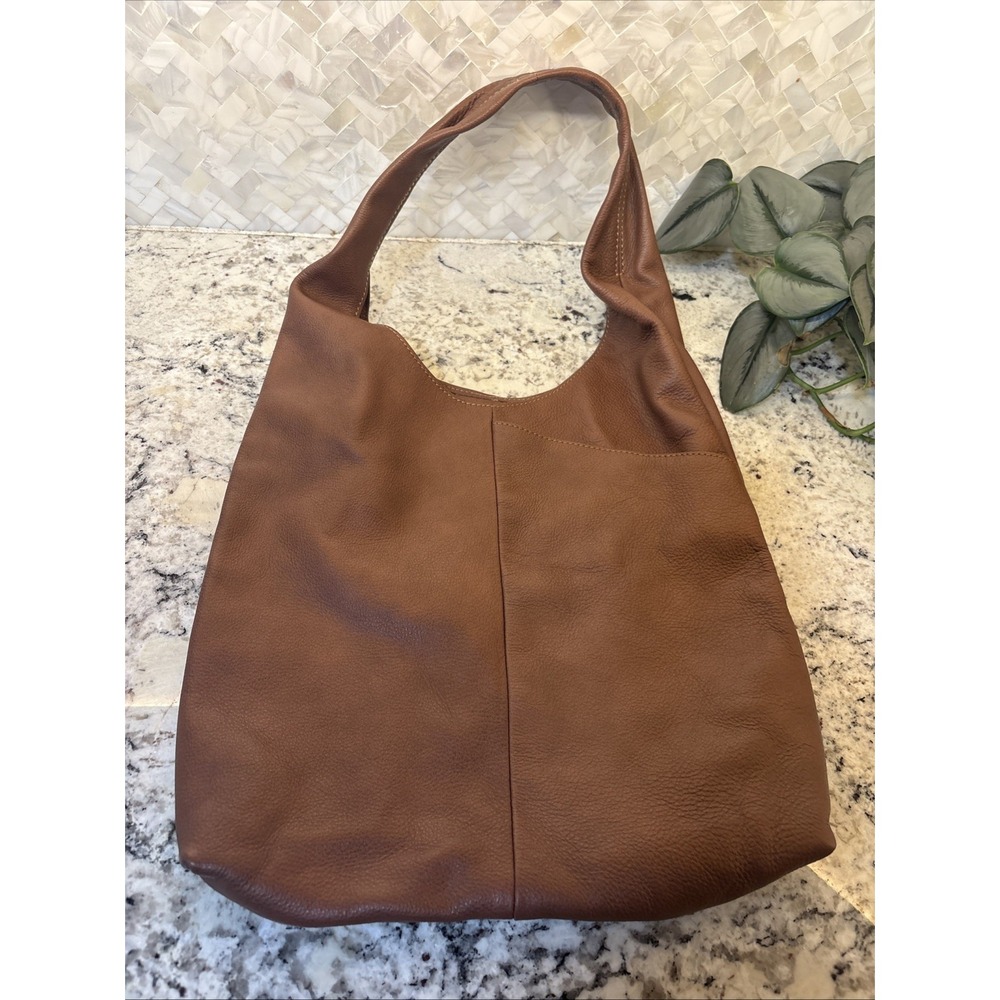 KomalC Brown Pebbled Leather Slouchy Hobo Shoulder Bag Oversized Boho Purse